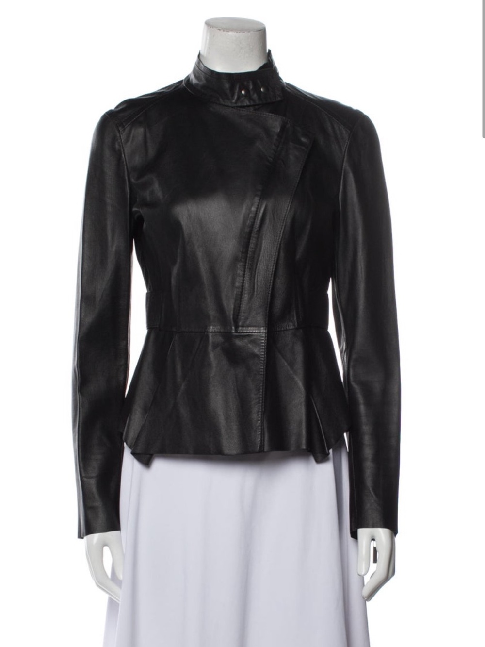 Sportmax Black Leather Peplum-Style Jacket